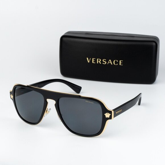 Versace Men Sunglasses Black Grey Polarized Aviator VE2199 100281 NEW AUTHENTIC - Picture 1 of 15